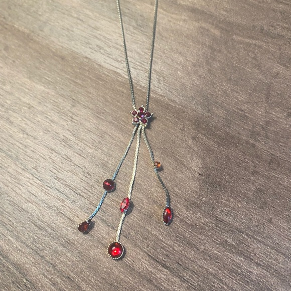 Red Gem Dangle Necklace - Picture 1 of 6